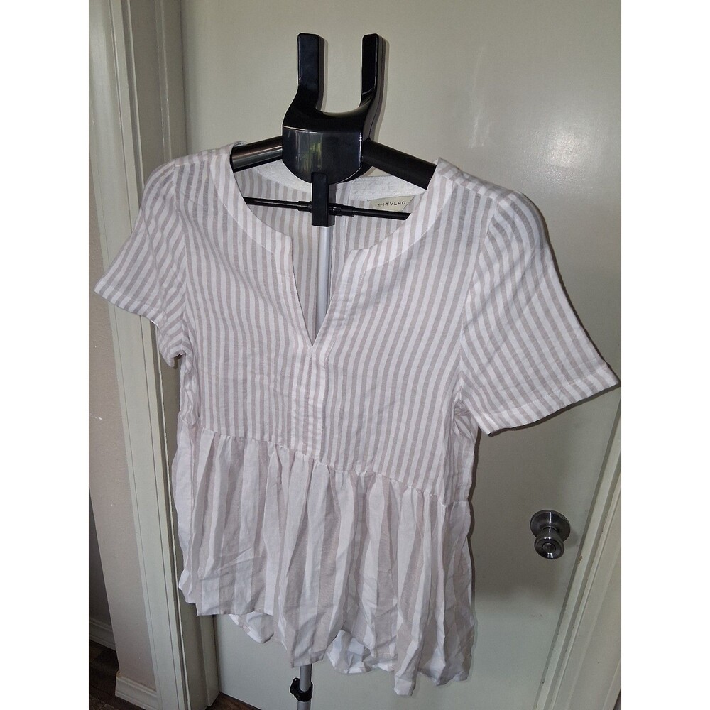 NEW! Women's 11.1 Tylho Anthropologie Striped Peplum Blouse w/ Button Back, S - Picture 4 of 12